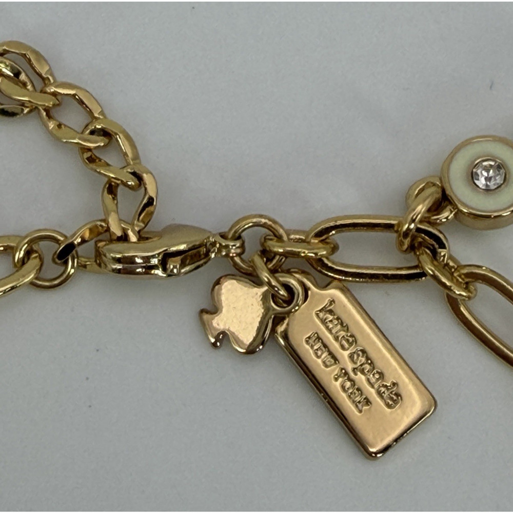 Kate Spade Pearly Delight Charm Bracelet Gold Tone Faux Pearls Crystal Charms - Picture 6 of 7